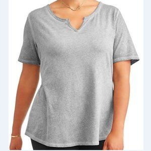 5/$20 NEW 4X Women's Distressed Notch Neck Tee-Generous Fit